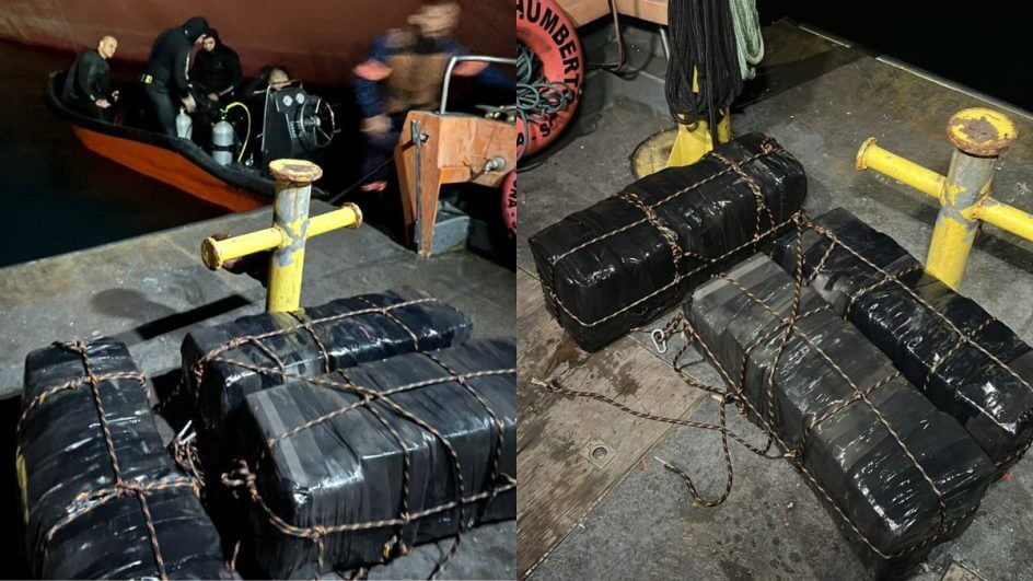 Mergulhadores encontram 130 kg de cocaína escondido em casco de navio no porto de Imbituba