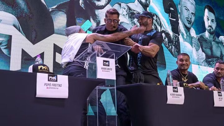 VÍDEO_ Popó tenta agredir ex-BBB durante coletiva (2)