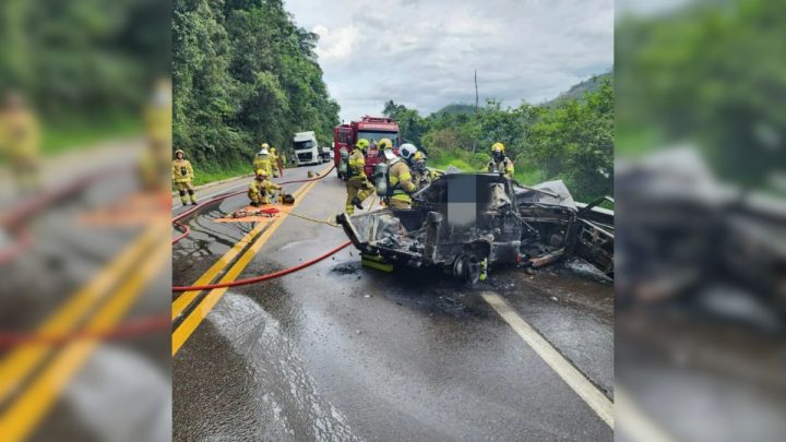 Motorista morre carbonizado ao bater em caminhão na BR-470