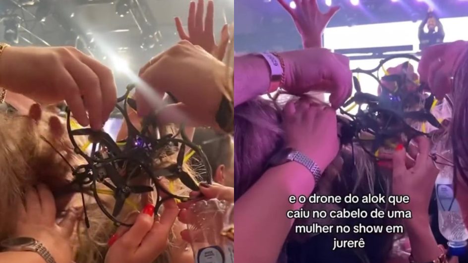 Drone cai e fica preso no cabelo de fãs durante show do DJ Alok em SC