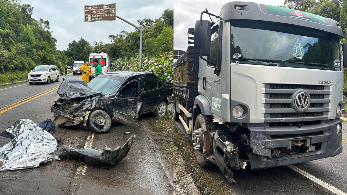 Colisão entre carro e caminhão deixa uma pessoa morta na BR-282, Grande Florianópolis