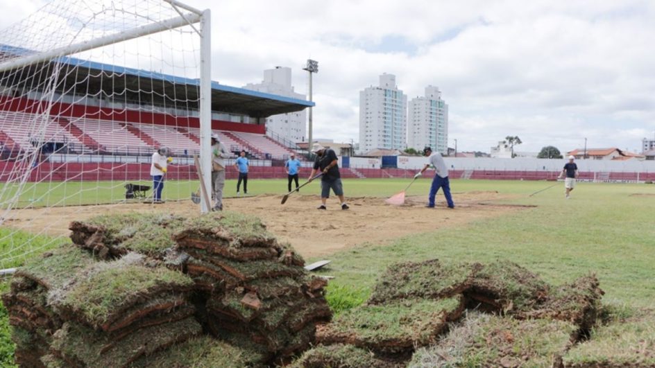 Estádio Tio Vida passou por revitalização do gramado (Foto: Prefeitura de Lages, Divulgação)