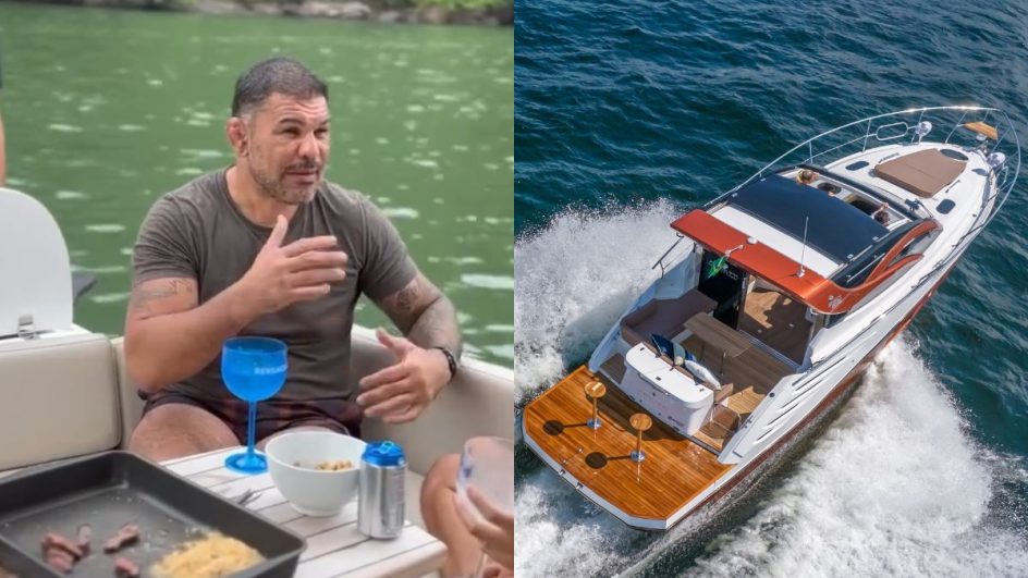 Ex-lutador em iate de R$ 2 milhões produzido em São José (Foto: Divulgação/Armatti Yachts)