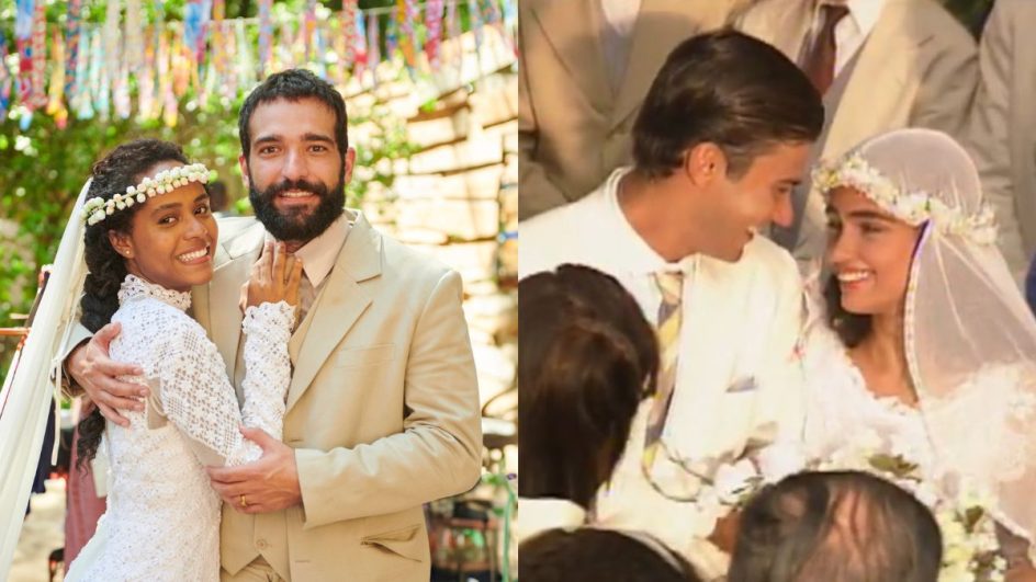 José Inocêncio e Maria Santa em 2024 e em 1993 na novela Renascer.