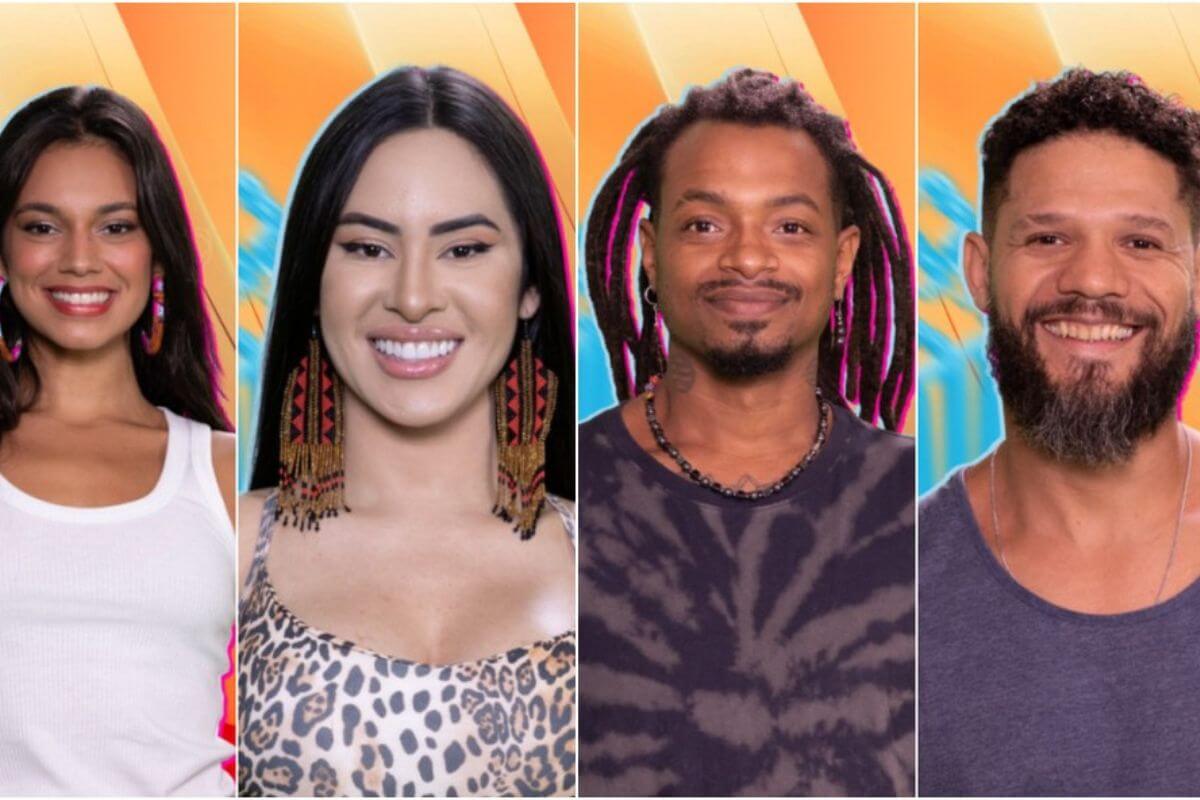O sexto paredão do BBB 24 é formado por Alane, Isabelle, Luigi e Juninho (Imagem: Reprodução digital | TV Globo)