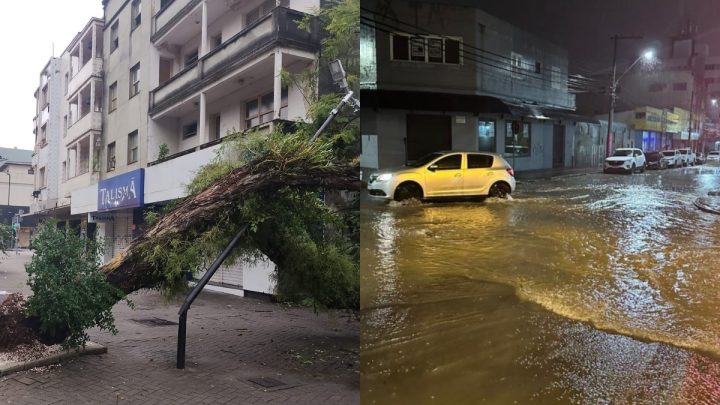 Tempestade alaga ruas e provoca ventos de mais de 100 km/h em SC