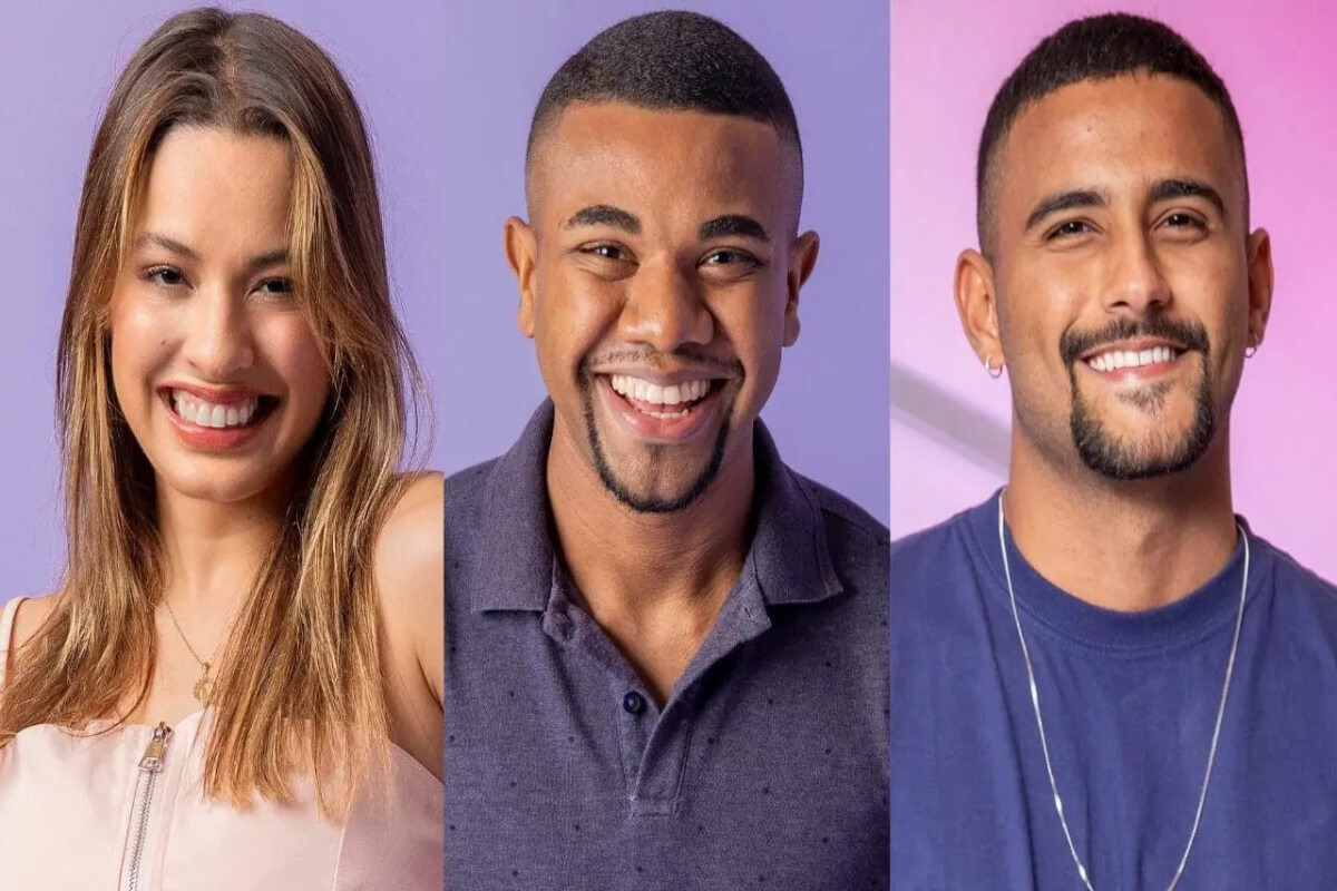 O terceiro paredão do BBB24 é formado por Beatriz Reis, Davi Brito e Lucas Pizane (Imagem: Divulgação | Rede Globo)