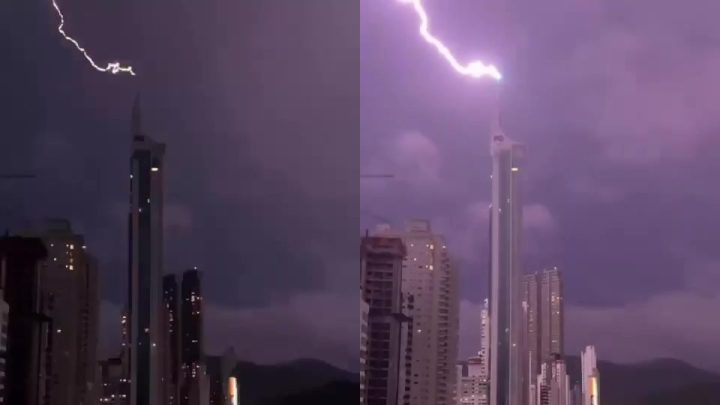 Vídeo impressionante mostra momento que raio atinge arranha-céu mais alto da América Latina