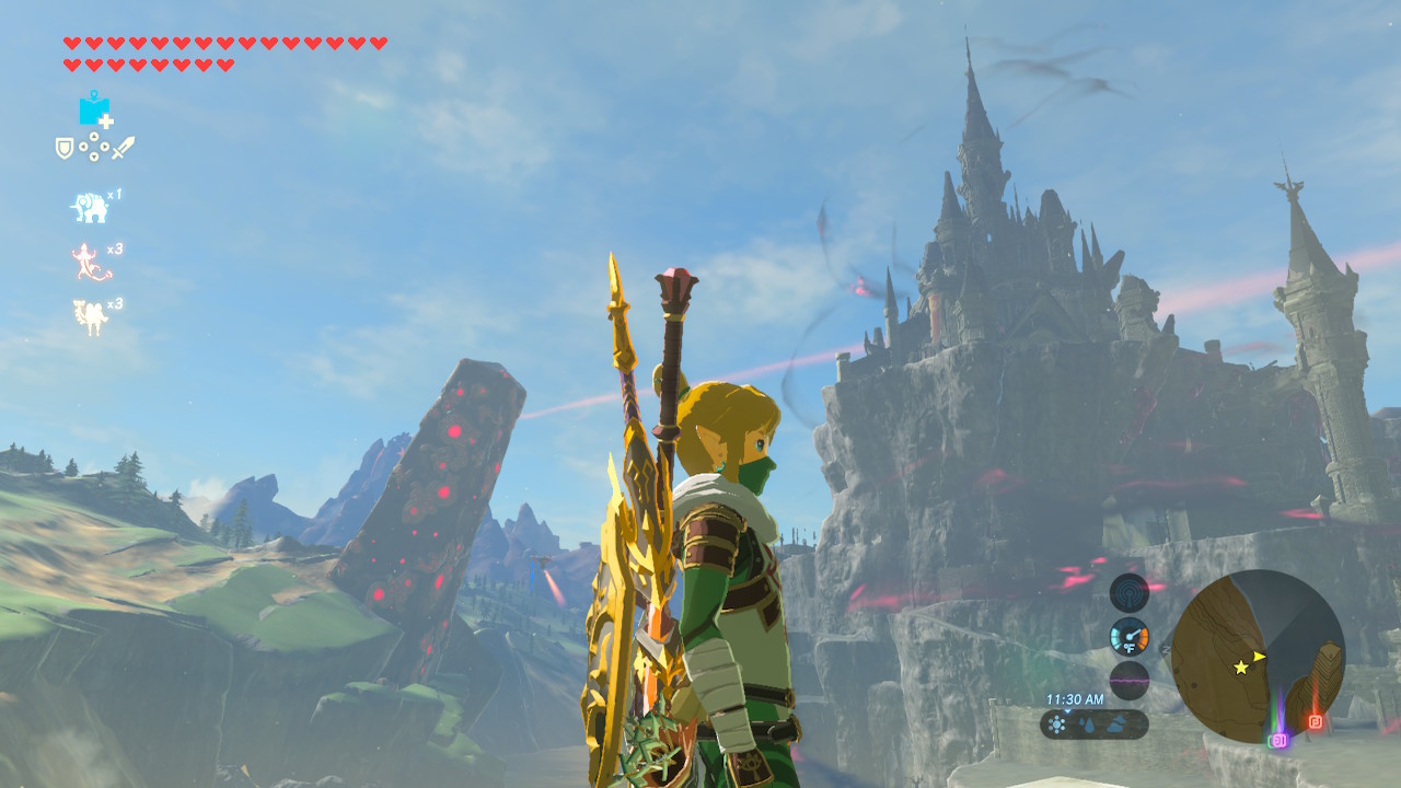 Link em frente ao castelo de Hyrule em Zelda Breath of the Wild