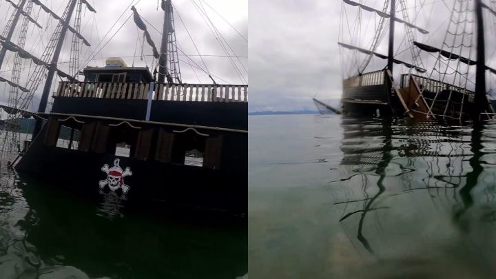 Barco naufragado em Bombinhas vira "atração turística"