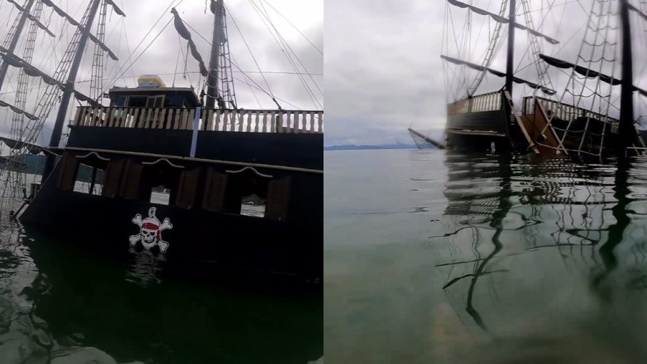 Barco naufragado em Bombinhas vira "atração turística"