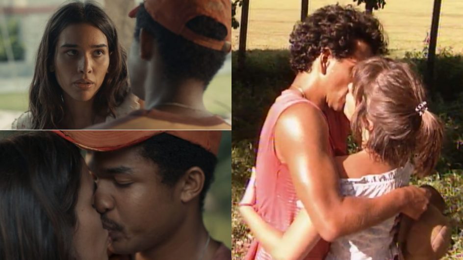 Beijo de João Pedro e Mariana em remake e versão original de renascer Foto Reprodução Globo
