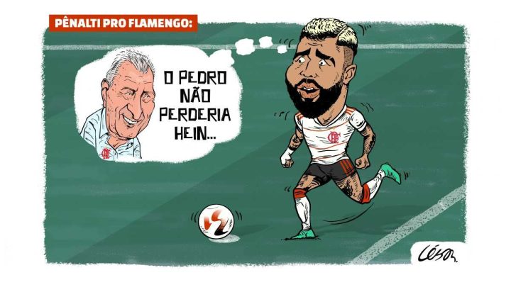 Charge do NSC Total relembra pênalti perdido por Gabriel Barbosa no clássico de domingo