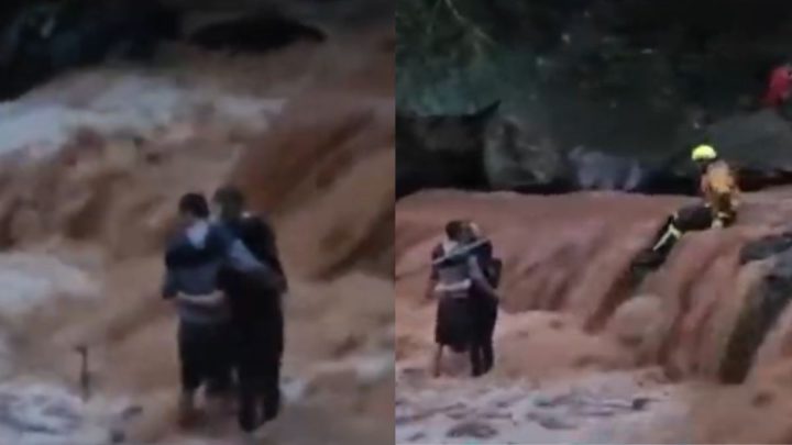 Três jovens se abraçaram no meio do rio enquanto aguardavam por socorro