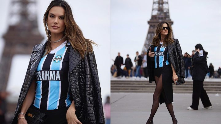 alessandra ambrosio camisa do gremio paris fashion week