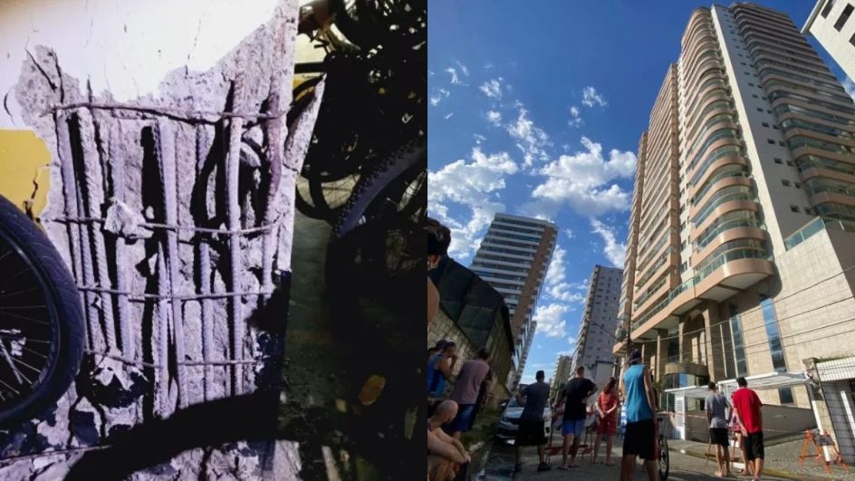 Prédio sofre risco de desabar em SP (Foto: Reprodução, Defesa Civil e Prefeitura de Praia Grande)