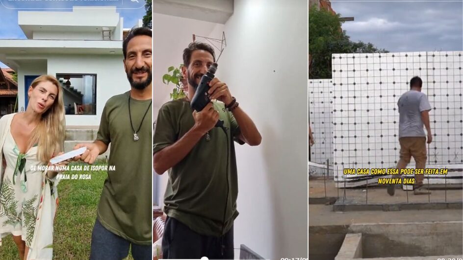 Casal viralizou com vídeos sobre casa de isopor construída na Praia do Rosa (Foto: Instagram, Reprodução)