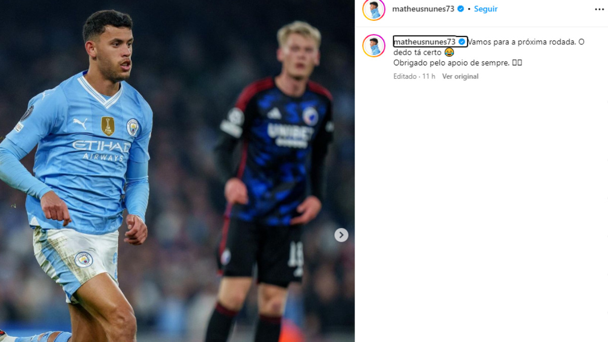 VÍDEO: jogador sofre lesão impressionante em partida da Champions League Manchester City Matheus Nunes