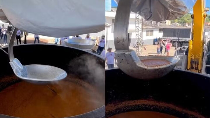 Caldo de tilápia gigante município de SC prepara iguaria com 700 kg de peixe em panela de 12 toneladas