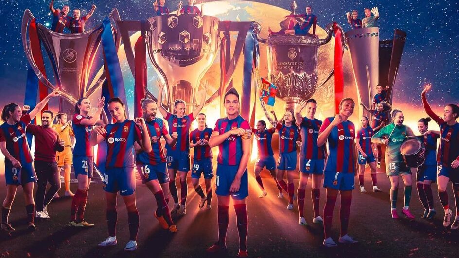 Barcelona celebra o terceiro título da Champions League (Foto: @FCBfemeni, X, Reprodução)