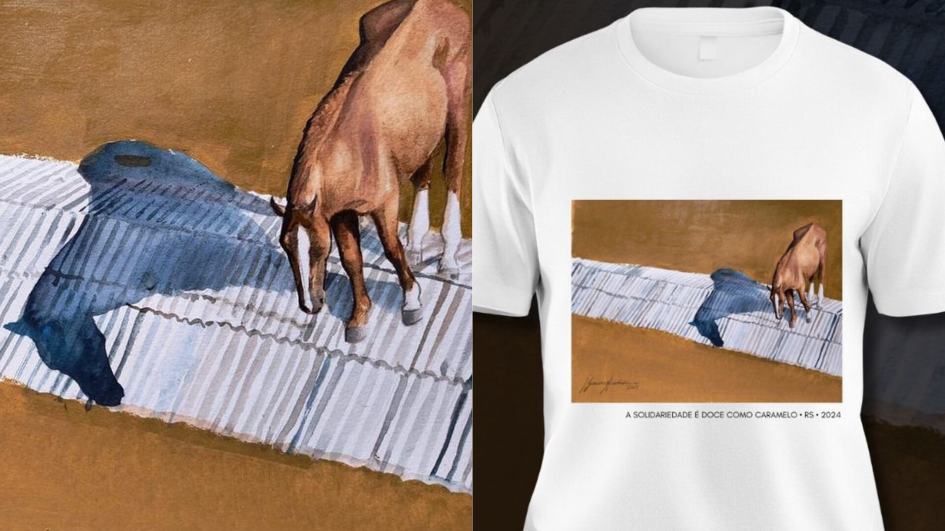 Campanha vende camisetas e moletons estampados com a obra de arte do cavalo Caramelo (2)