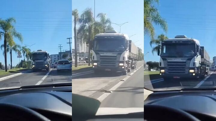 Carreta é flagrada na contramão na principal avenida de Criciúma