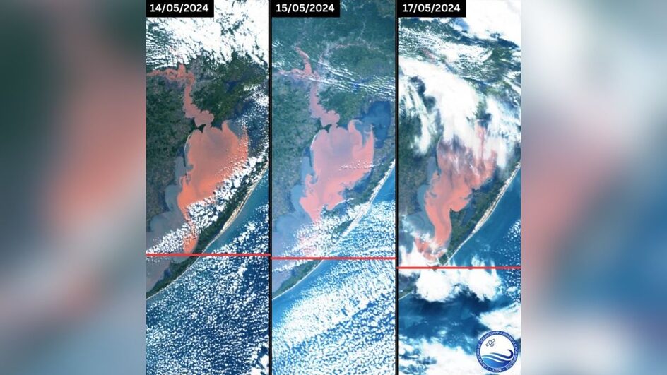 Imagens de satélite mostram mancha em rios do RS que pode causa danos ambientais