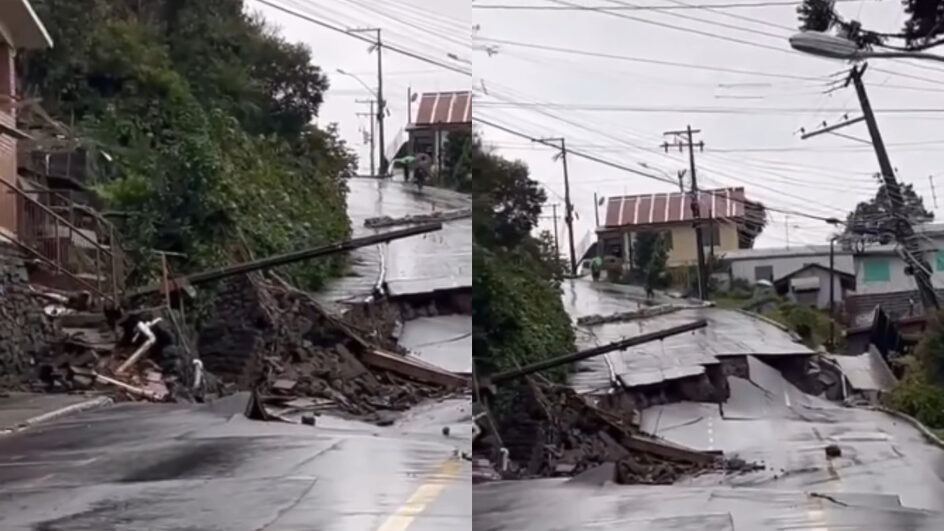 Rua desmorona em Gramado após fortes chuvas