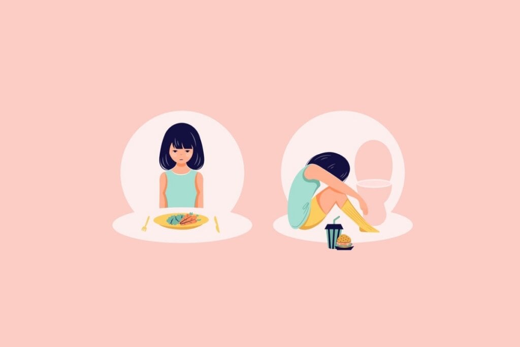 Ao contrário da anorexia, na bulimia o paciente não evita a comida, mas come e se sente culpado (Imagem: KislinkaArt | Shutterstock)