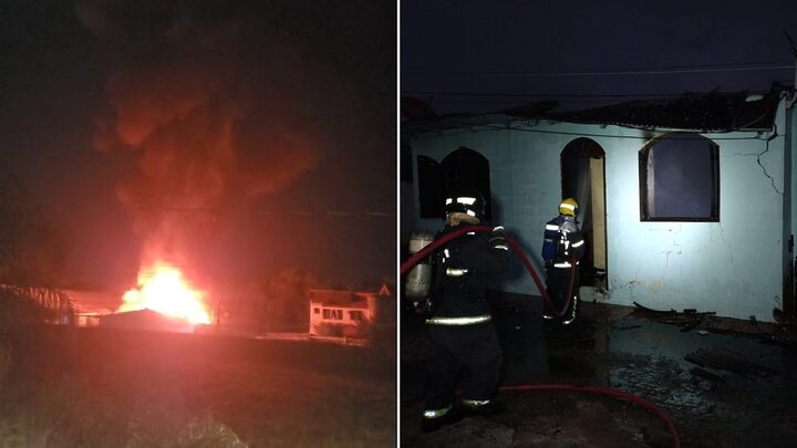 Duas casas foram atingidas pelo fogo e uma foi destruída (Fotos: Reprodução e Corpo de Bombeiros Militar)