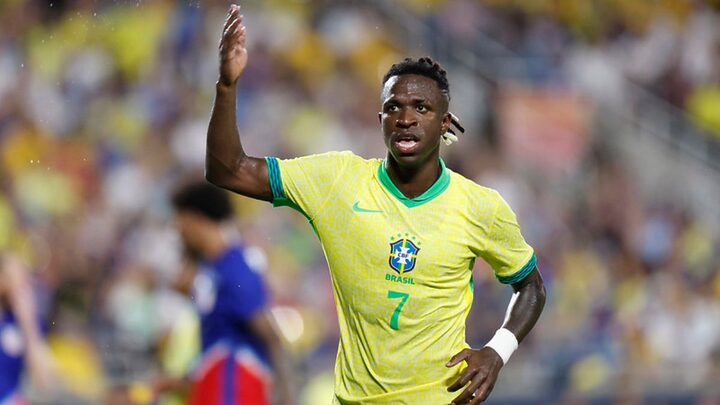 Vini Jr. em ação pela seleção brasileira (Foto: Rafael Ribeiro, CBF)