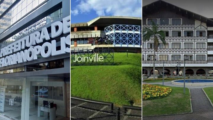 Comando das prefeituras de Florianópolis, Joinville e Blumenau têm disputas eleitorais em outubro (Fotos: Arquivo NSC)