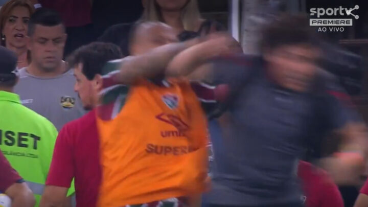 Felipe Melo deu um empurrão no assessor de imprensa do Atlético-GO (Foto: Reprodução, sportv)