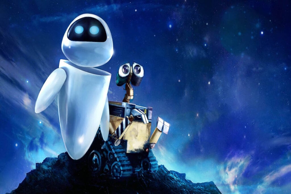 Em “WALL-E”, acompanhamos a jornada de dois robôs que buscam reconstruir a Terra (Imagem: Reprodução digital | Pixar)