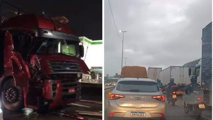 Acidente envolvendo caminhão deixa “caos” na BR-101, em São José, com 12 quilômetros de fila