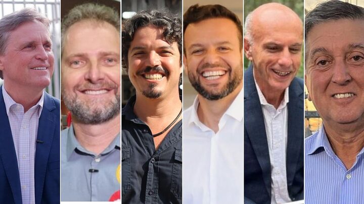 Seis candidatos a prefeito de Florianópolis participam do debate da CBN Floripa e do NSC Total nesta sexta-feira (Fotos: Divulgação)