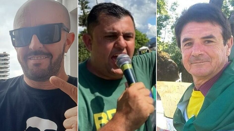 Fabiano Silva (à esq.), Dirlei Paiz (centro) e Ademar Guinzelli (à dir.) são candidatos em SC e tiveram envolvimento com atos de 8 de janeiro (Fotos: Redes sociais, Reprodução)