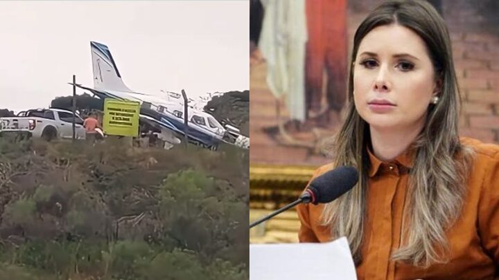 Carol de Toni estava em avião que fez pouso forçado neste domingo (Fotos: Reprodução / Arquivo NSC)