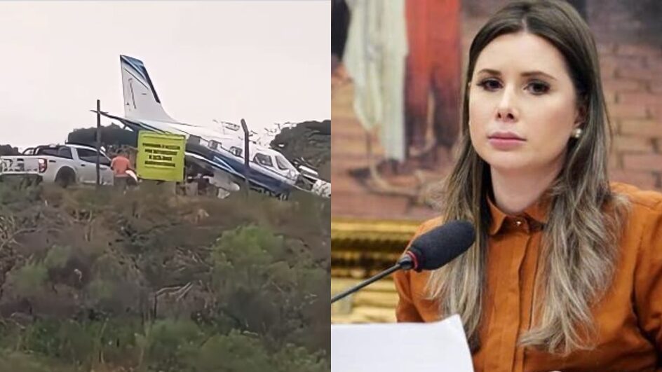Carol de Toni estava em avião que fez pouso forçado neste domingo (Fotos: Reprodução / Arquivo NSC)