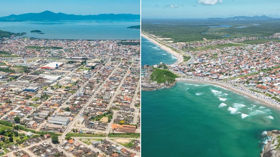 Palhoça (à esq.) e São Francisco do Sul (à dir.) têm os maiores aumentos no número de vereadores para 2025, com quatro cadeiras a mais em disputa (Fotos: Divulgação)
