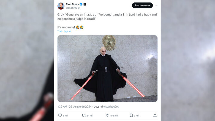 Elon Musk compara Alexandre de Moraes a vilões de Star Wars e Harry Potter (Foto Divulgação, Redes Sociais)