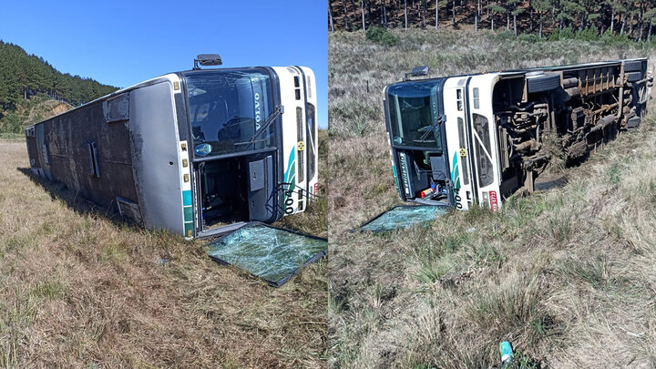 Frio congela para-brisa de ônibus e resulta em tombamento com trabalhadores em SC