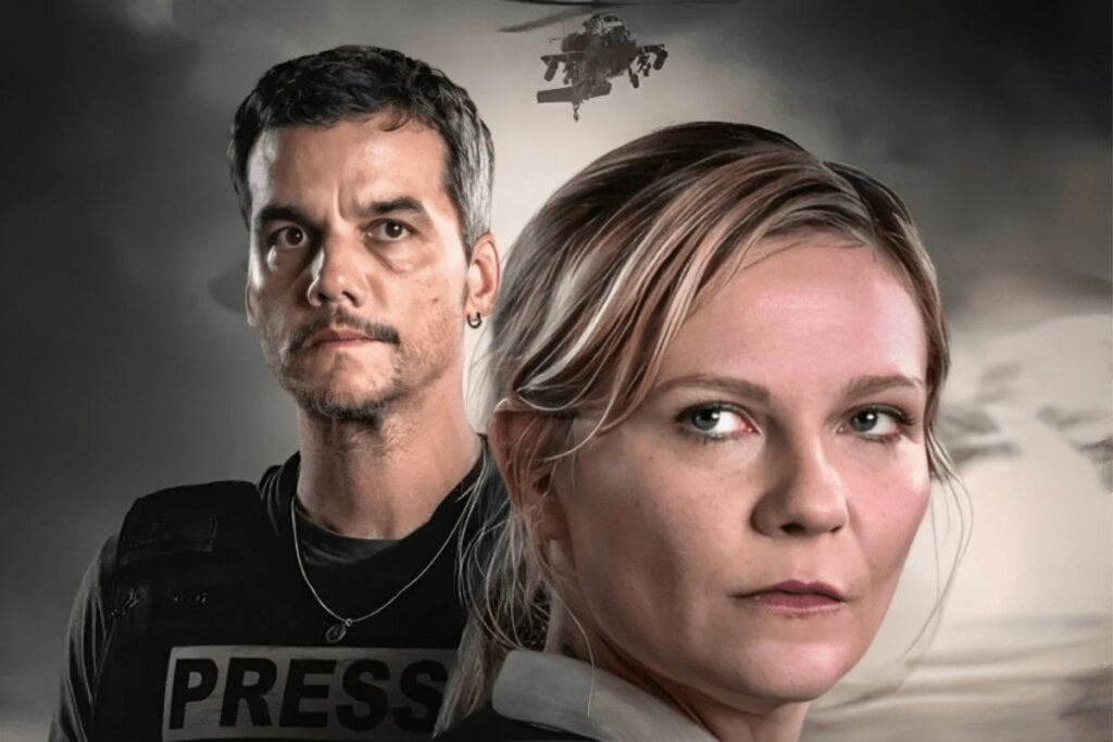 “Guerra Civil” narra a jornada de uma fotojornalista, um repórter e dois amigos durante uma guerra nos Estados Unidos  (Imagem: Reprodução digital | A24 e Entertainment Film Distributors)