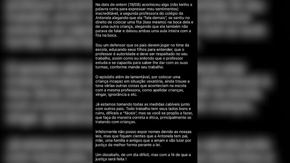 Pais denunciam que crianças tiveram bocas tapadas com fita adesiva em escola de SC por falarem demais