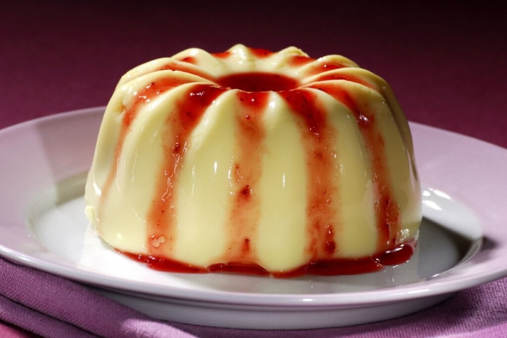 Pudim de iogurte com calda de morango (Imagem: Carmen Steiner | Shutterstock)