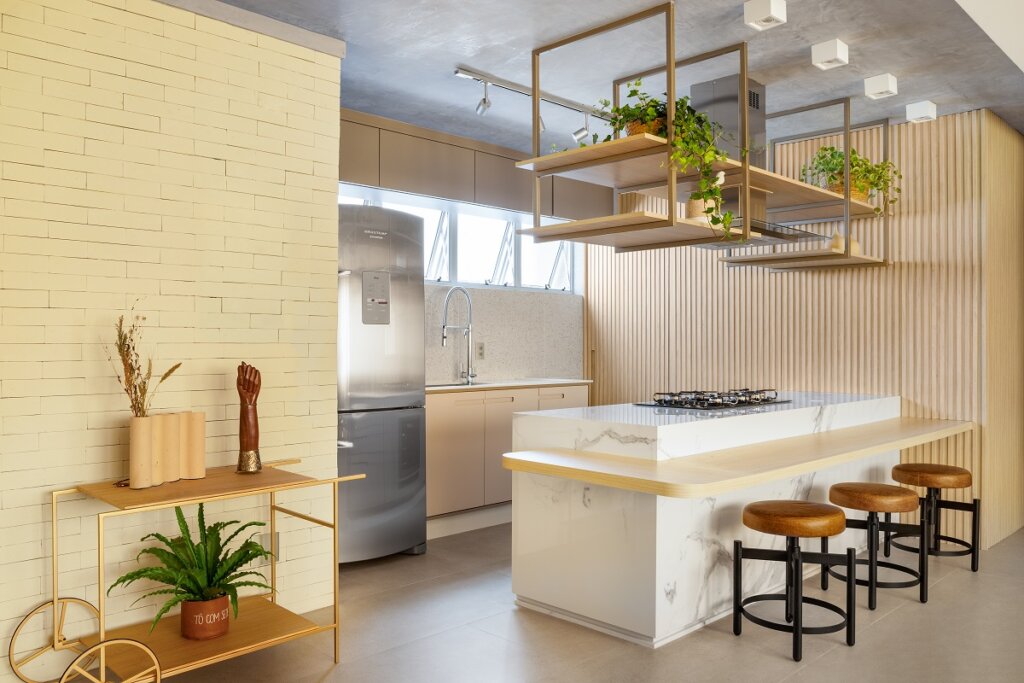 O tijolinho nesse projeto traz o toque industrial (Imagem: Fernando Crescenti | Projeto: Blaia e Moura Arquitetos)
