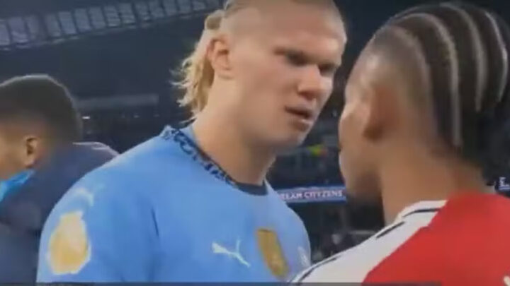 Haaland discute com jogador brasileiro após clássico entre City e Arsenal (Foto: Reprodução, ESPN)
