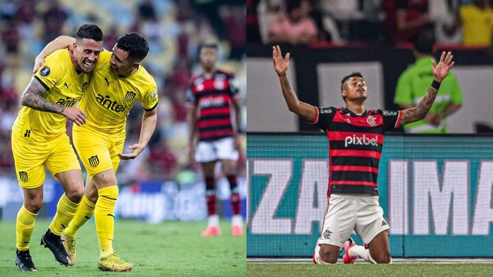 Peñarol x Flamengo pela Libertadores (Foto: Peñarol, Reprodução | Flamengo, Divulgação)