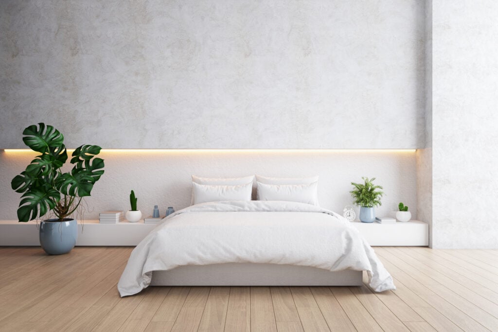 Utilize cores neutras e itens essenciais na decoração contemporânea do quarto (Imagem: LEK STOCK INTERIOR PHOT | Shutterstock)