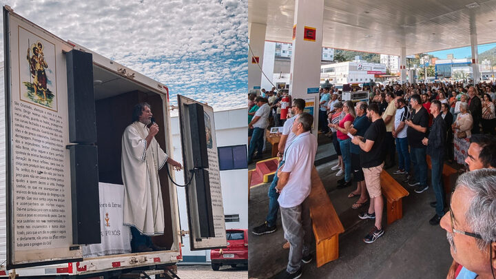 Tradicional missa dos caminhoneiros ocorre em posto de combustíveis de Jaraguá do Sul